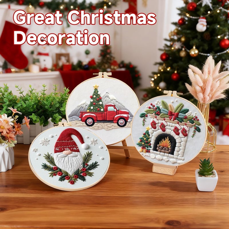 BBLYBD Christmas Embroidery Kit, 4 Set Embroidery DIY Starter Kit, Cross Stitch Kits with Pre-Printed Embroidery Fabric, Hoops, Step-by-Step Instructions, Color Threads & Needles (Christmas-4 Set) - Image 4